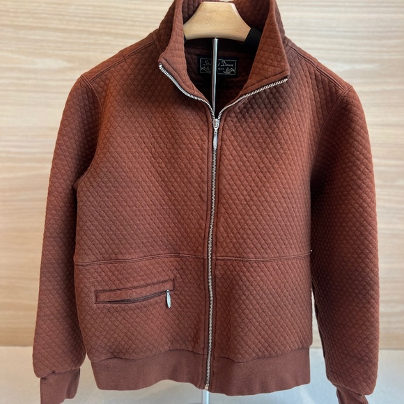 Quilted Bomber Style Rust Color Zip Sweatshirt - Picture 1 of 8